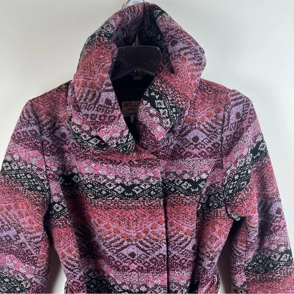 Target Mossimo Tapestry Winter Coat Belt Hood Purple Pockets Fair Isle Medium - Picture 3 of 13